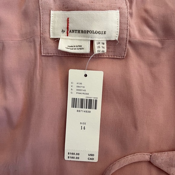 BY ANTHROPOLOGIE RUCHED ASYMMETRICAL MIDI DRESS PINK COLOR SIZE 14 NWT - Picture 11 of 13